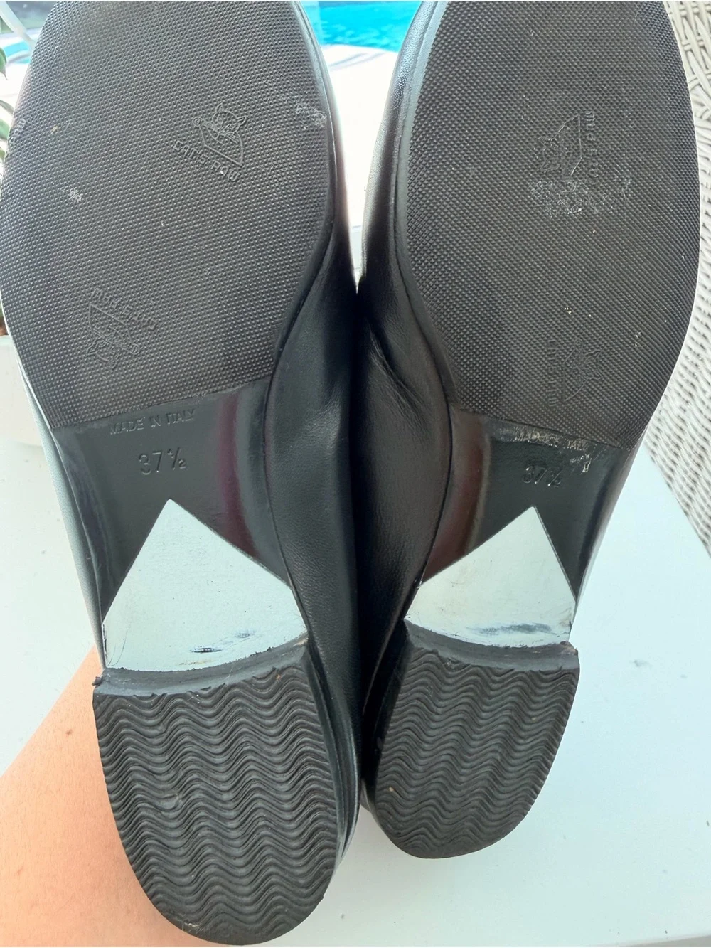 CHANEL Black Leather CC Logo Slip-On Ballet Flats
